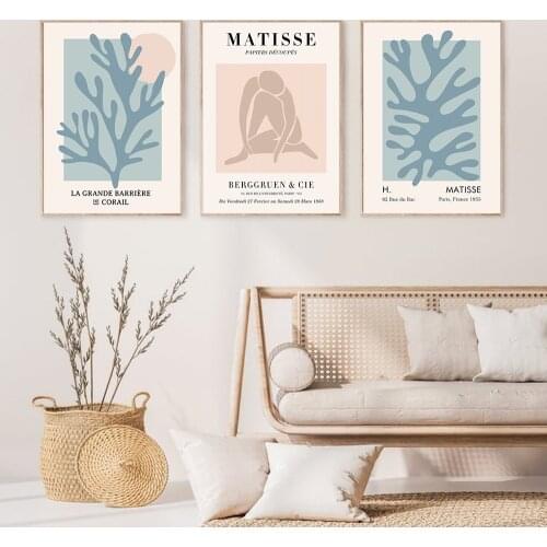 Blue Coral Print Canvas Painting, Matisse Cut-outs Wall Picturest,Coastal Poster Room Decor, New Home Gift Idea
