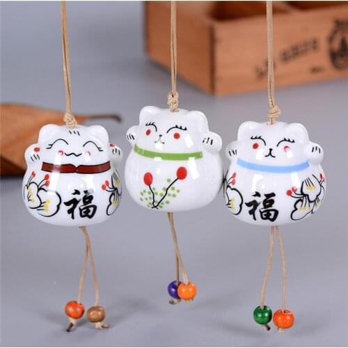 Ceramic Windchimes Lucky Cat Pendant good luck Wind Car Chimes Ornament Hanging Miniature Figurine for chinese antique porcelain