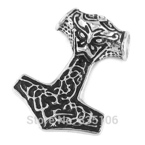 Classic Myth Thors Hammer Pendant Stainless Steel Jewelry Norse Viking Celtic Knot Biker Men Pendant SWP0004LA 36*48mm