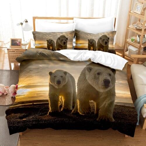 Aniaml Polar Bear Bedding Sets Cute Duvet Quilt Cover Set Soft Comforter Bed Linen Pillowcase King Queen Size Fo Kids Adults