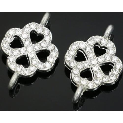 6pcs Silver Plated Enamel Clover Lucky Connectors fit Jewelry Making Bracelet Findings Accessories DIY Craft 20x13mm