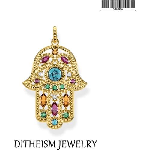 Pendant Hand of Fatima 925 Sterling Silver With Gold Colorful Stones Brand New Jewelry Accessories Protection Gift For Women