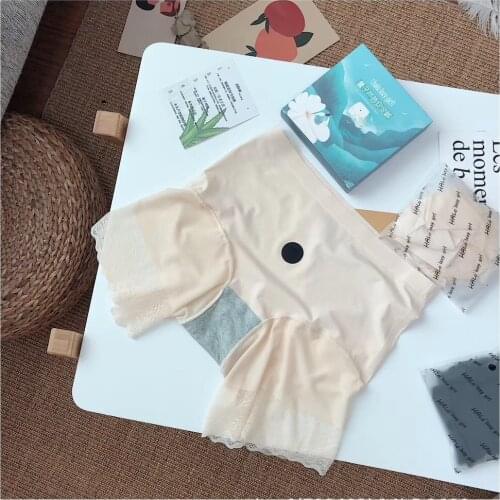 Quantum Seamless Safety Shorts Women Anti-glare ice silk moisturizing pants Female Sexy Lace Black Boxers Women Boxed Pants