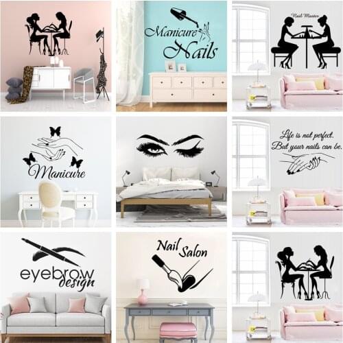 Hot Sale Beauty Salon Wall Sticker Decal Nail Salon For Girls Room Decoration Accessories Nail Salon Wall Decor Stickers