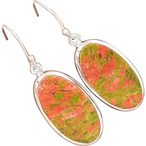 Lovegem Genuine UNAKITE EARRING 925 Sterling Silver,42 mm, AE1562