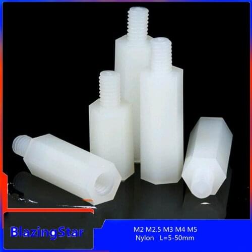 M2 - M5 Hexagonal nylon column single head male and female nylon partition white nylon partition plastic column slot screw