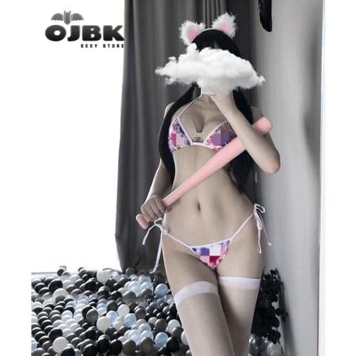 Micro Cute Japanese AHG Bikini Halter Lolita style Anime Cosplay Sexy Lingerie Women Panties And Bra Set Strappy Snderwear