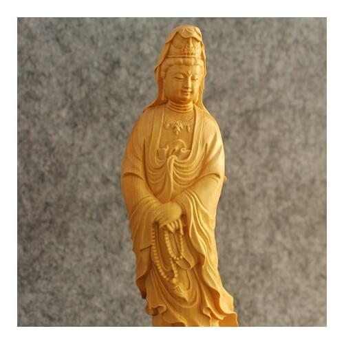 Mini boxwood carvings home decoration wood carving statue a Buddism Guanyin Bodhisattva Kwan-yin buddha figurine