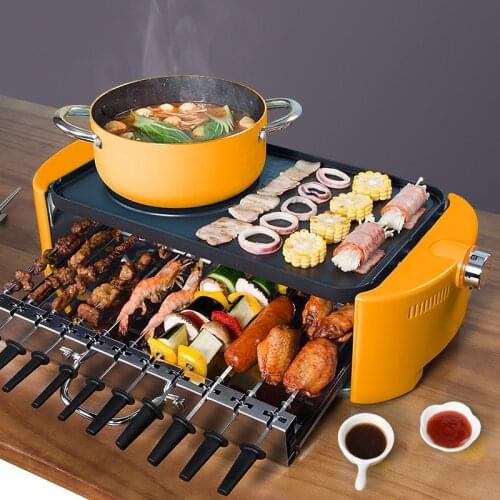 Multi-functional light smoke barbecue machine for household use. Double-layer rack does not stick to electric barbecue oven