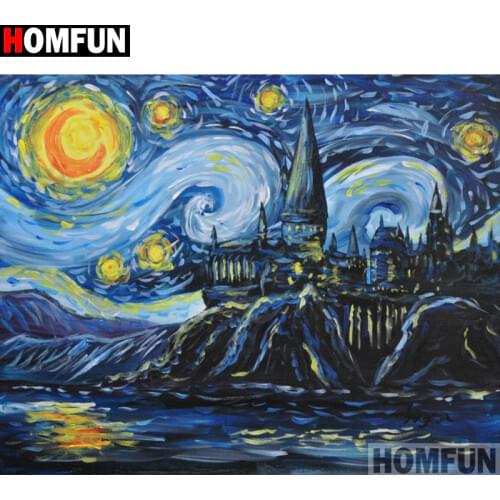HOMFUN Full Square/Round Drill 5D DIY Diamond Painting "Oil painting castle" Embroidery Cross Stitch 5D Home Decor A15444