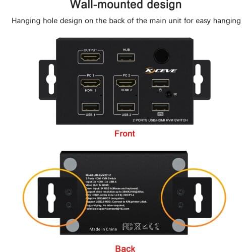 Wall-Mounted 2 In 1 Out USB HD KVM Switch Box for 2PC Sharing Keyboard Mouse Printer Plug Paly Video Display USB Swltch Splitter