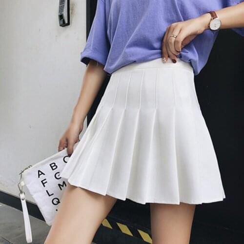 New Spring high waist student pleated skirts Harajuku Skirts solid a-line skirt Plus Size Japanese school uniform