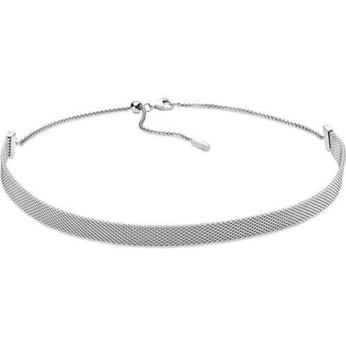 NEW 2019 100% 925 Sterling Silver High Quality Reflexions Mesh Choker Necklace Fit DIY Europe Women Original Fashion Jewelry