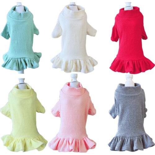 Solid Knitted Dress For Dogs O Neck Knit Dresses Sweater Spring Autumn Sweatshirt Girl Skirt For Sweet Pups Puppy Clothes Dog XL