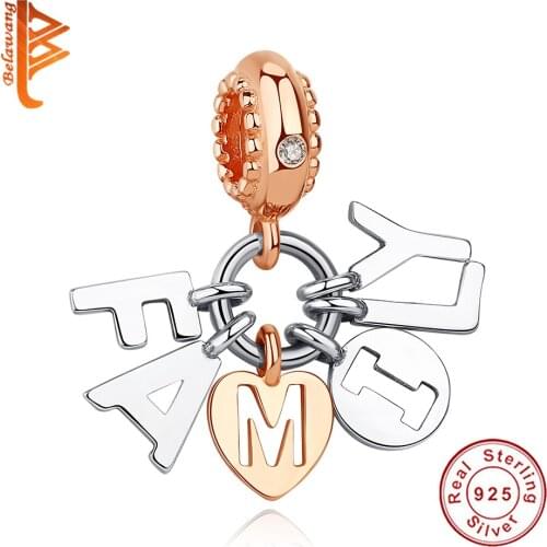 Wholesale Solid 925 Sterling Silver Rose Gold Family Dangle Charm With Hollow Heart Bead Fit Original Bracelet Women DIY Jewelry
