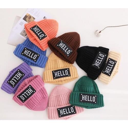 2021 Autumn and Winter Cotton Letter Thicken Knitted Hat Warm Hat Skullies Cap Beanie Hat for Children Boy and Girl 02