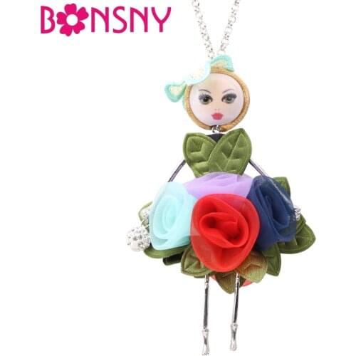 Bonsny Statement Flower Leaf French Doll Necklace Dress Handmade Pendant 2017 News Alloy Girl Women Fashion Jewelry Bijoux