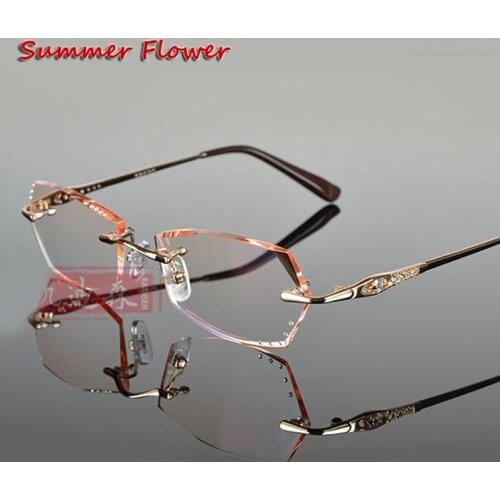 Prescription Glasses Women Eyewear Gradient Dark Color Lenses Rhinestone Glass Eyewear