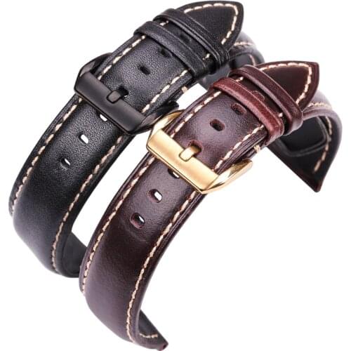 Handmade Watchbands 18 19 20 21 22 24mm Vintage Genuine Leather Watch Strap Black Dark Brown Calfskin Wrist Band Belt Pin buckle