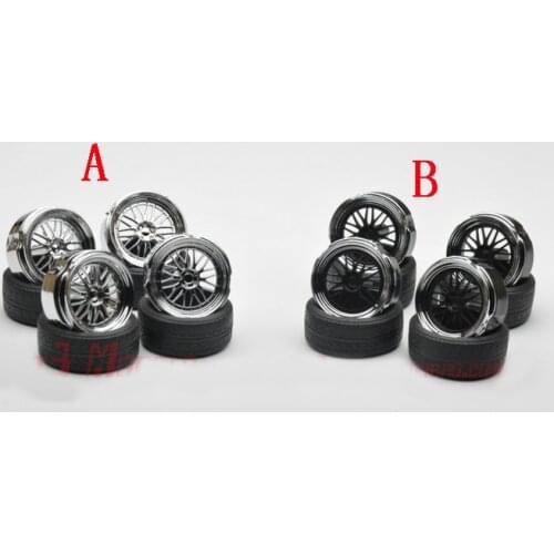 4pcs 1:18 17"/18" BBS LM Rubber Tires with Wheels Electroplated Titanium Bell ABS Wheel Hub for 1/18 Scale Car Models