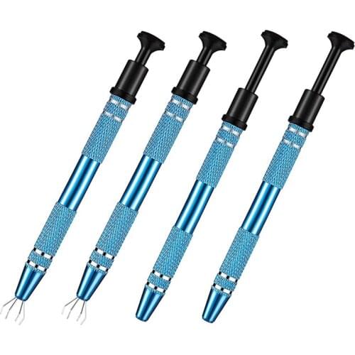 SHGO HOT-4 Pcs 4-Claw Pick Up Tool for Small Parts Pickup Metal Grabber IC Chips Metal Grabber Claw Pickup Tweezers