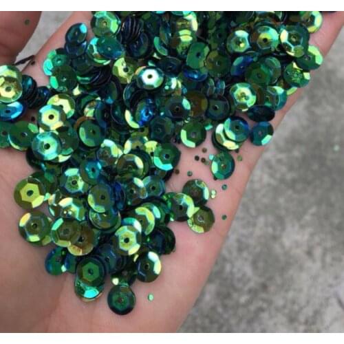 Sewing supplies 6mm round concave peacock green sequins head dress accessories DIY material peacock green sequins