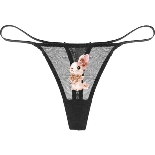 Funny rabbit pattern thong ladies lace see-through V-strings Christmas panties underwear CYWHR