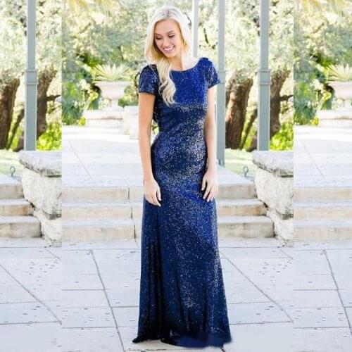 Western Country Sequins Prom Dresses Summer Boho Beach Backless Maid of Honor Gowns Mermaid Cap Sleeve Evening Guest Prom