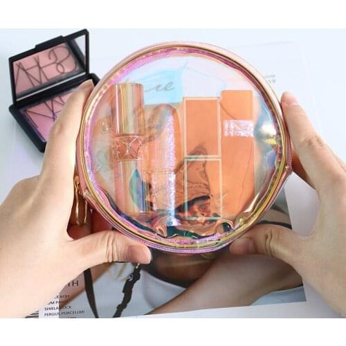 Women Cosmetic Bag Waterproof Round Laser Package Square Velvet Portable Ins Popular Lady Simple Delicate Black