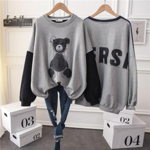 Plus Size Womens Cotton Terry Pullover Sweatshirt 2021 Spring Long Sleeve Patchwork Cartoon Jumper Sweat Coats for Students