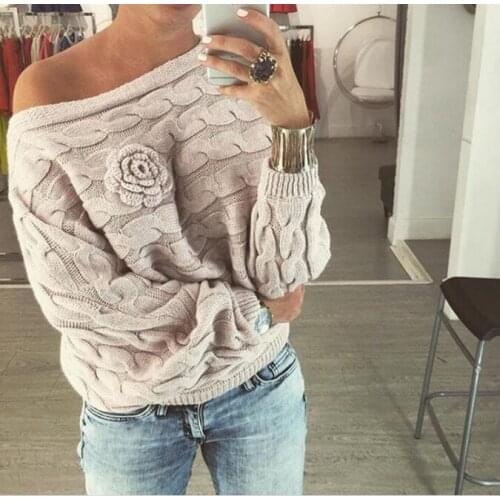 2021 Autumn Winter Women Jumper Sweater Twisted Batwing Sleeve Off Shoulder Sweater Knit Casual Pullover Top