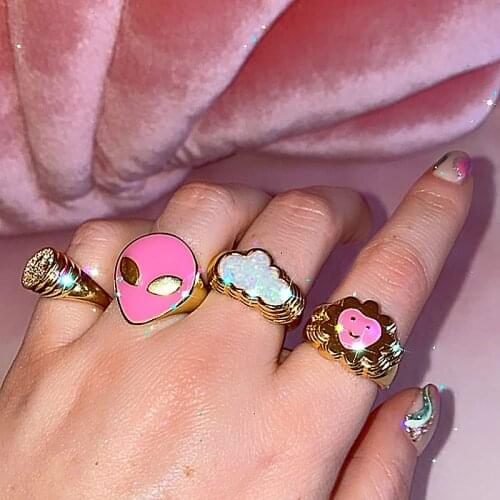 Trendy Korean Y2K Vintage Double Layer Heart Enamel Ring for Women Dripping Oil Color Contrast Heart Metal Rings Couple Jewelry