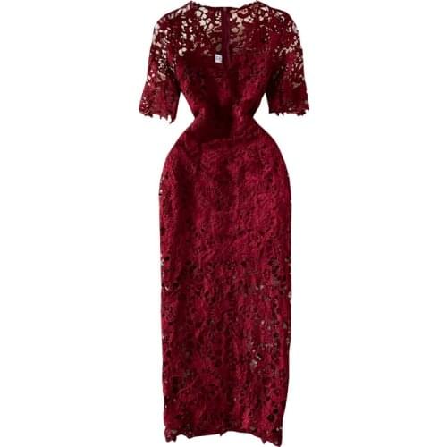 ZQLZ 2021 New Arrival Women Lace Dress Hollow Out Sexy Fashion OL Office Ladies Dress Mid Dress V-neck Vestidos Female Clothes