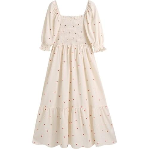 Summer Women Dress Print Love Puff Long Sleeve Elastic Waist Autumn Elegant Fashion Casual Female Vestido New Hot Sundress C2810