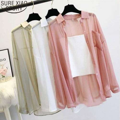 Women Thin Loose Coat Shirts Casual Summer Sun Protection Clothes Female Cardigan Air-conditioned Shirt Tops Covers Blusas 9932