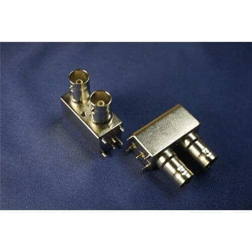 100pcs Dual BNC Connector Jack Female Socket 50 Ohm Full Shield Metal Case Through Hole Right Angle Solder Double Ports