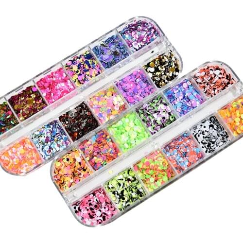 12 Grids/Box Mixed Color Laser Nail Glitter Sequins DIY Paillett Nail Art Decorations Plastic Multi-Shape Irregular Flakes KR#36