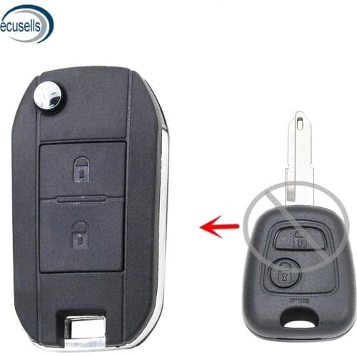 2 Button Modified Flip Remote Key Shell Case Fob For-Peugeot 206