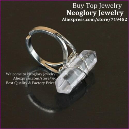 20pcs Raw Rock Clear Crystal Quartz Point Wire Wrapped Ring with Plated Bail Adjustable Circle,Hexagon Druzy Quartz ring
