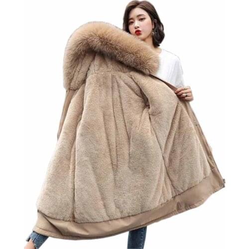 2020 Winter Parka Women Padded Jacket Plus Velvet Liner Thick Warm Coat Loose Big Fur Collar Hooded Outwear Plus Size 6XL KW316