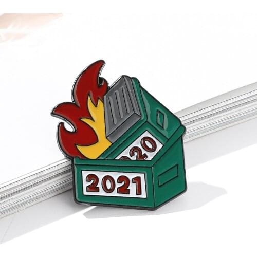 Incineration of garbage cans 2021 Brooch Good Message Green Flame Lapel Pin Jackets Coat Backpack Fashion Badges Jewelry Gifts