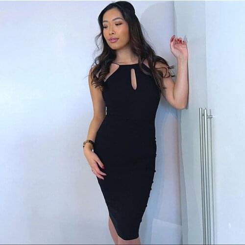 2021 Women Bodycon Sexy Dress Streetwear Dress Summer Sleeveless Round Neck Club Dress Backless Lace Hollow Out Dresses