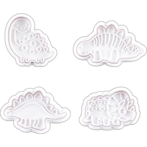 4PC Dinosaur Cookie Cutter Cartoon Confectionery Cutter Pastry Mold with Handle Spring Device Direct Embossing Baking Supplies