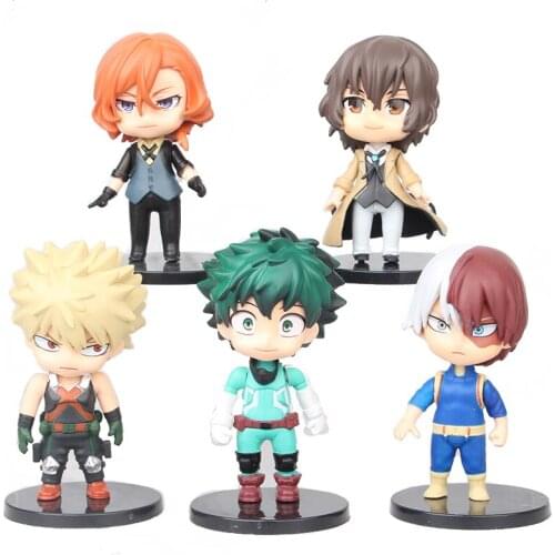 5 Stks/set with Base My Hero Academia Todoroki Shoto Midoriya Izuku Bakugou Katsuki Kaminari Denki Figure Collectible Model Toys
