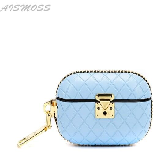 AISMOSS Candy Color Woven Pu Leather Case For Apple Airpods Fashion Crossbody Protective Case For Airpods 3