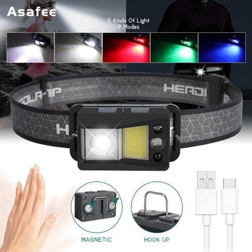 Asafee Hot sale B26 mini LED Headlamp Rechargeable Fishing Head lamp Sensor Head Light USB Camping Running Hiking Headlight