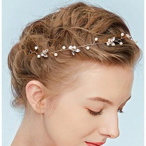 Shiny Bridal Wedding Hair Accessories Hand woven crystal headflowers for the banquet headdress Gold Elegant women