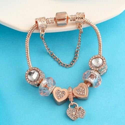 Brilliant charms bracelets with crystal Beads for women fit brand rose gold Bracelet Jewelry diy bangle Gift