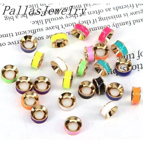 20Pcs,Gold Filled Colorful Enamel Drum Spacer Enamel Bead, Enamel Spacer Tube, Multicolor Spacer Beads,For Bracelet Making