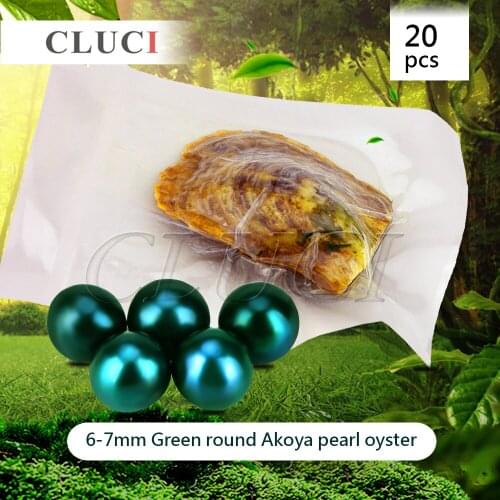 CLUCI Green 6-7mm round akoya skittle Pearls in Oysters with vacuum-packing 20pcs,Bright Colorful Round Beads WP101SB